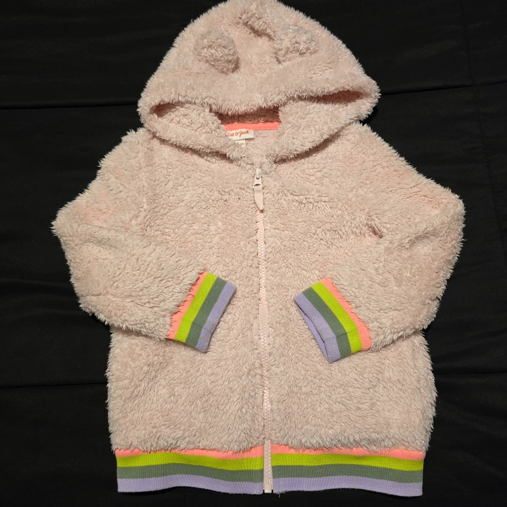 Cat & Jack Girl's Zip Up Bear‎ Ears Hoodie Pink Hooded Jacket Size XS 4/5